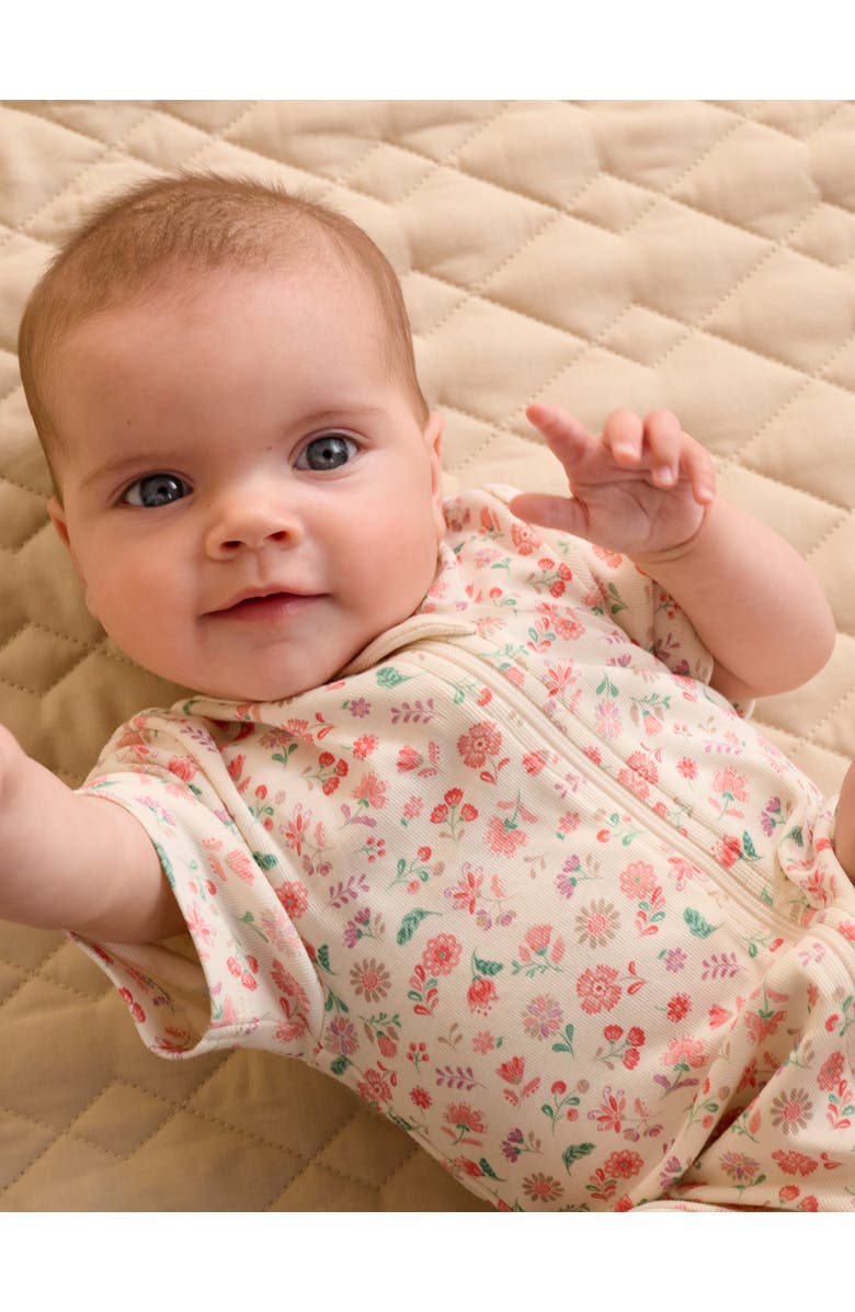 Purebaby 2 Pack Short Sleeve Zip Romper Floral, Alternate, color, Emilia Print