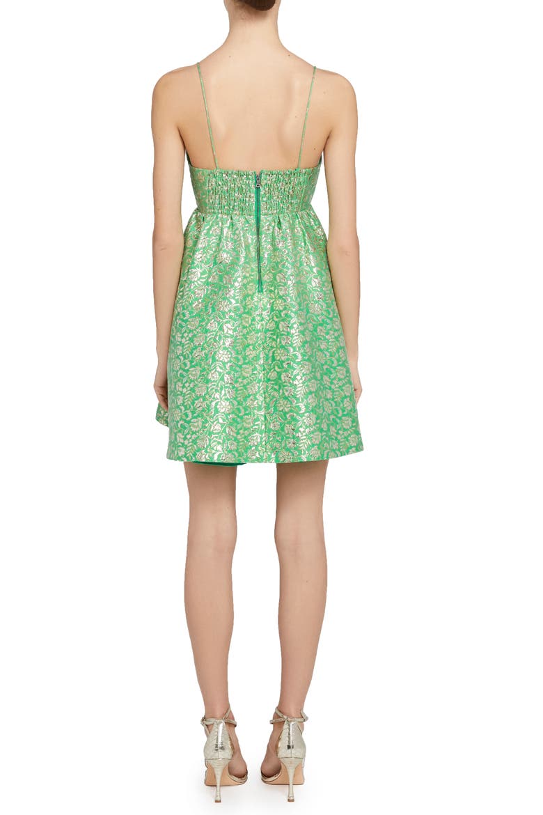 Melvina Bow Front Metallic Jacquard Babydoll Dress, Alternate, color, JADE MULTI