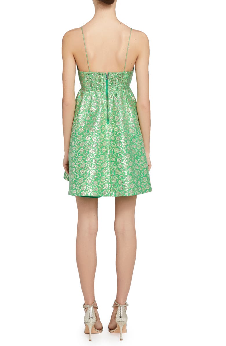 Alice + Olivia Melvina Bow Front Metallic Jacquard Babydoll Dress, Alternate, color,