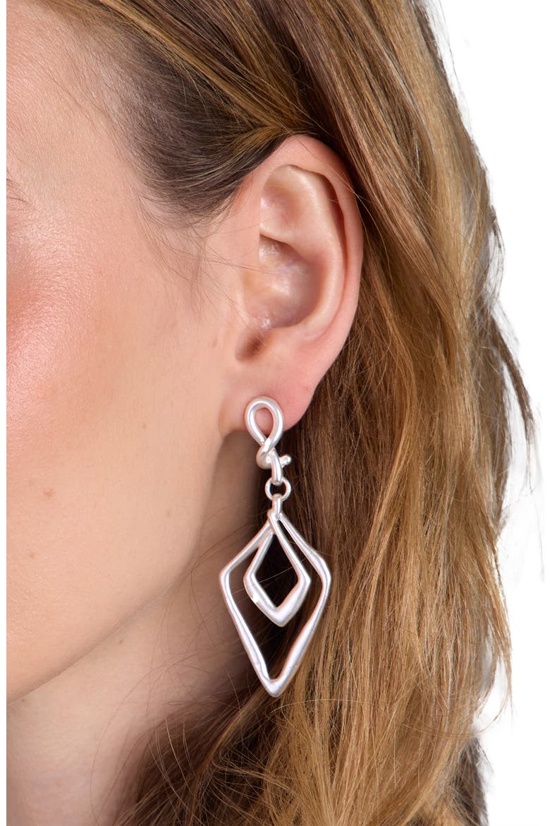 Double Diamond Drop Earrings, Alternate, color, SILVER