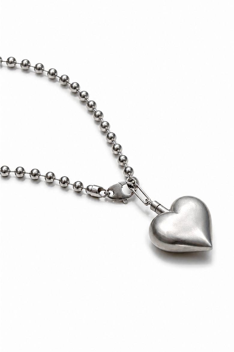Puffed Heart Necklace, Alternate, color, Silver