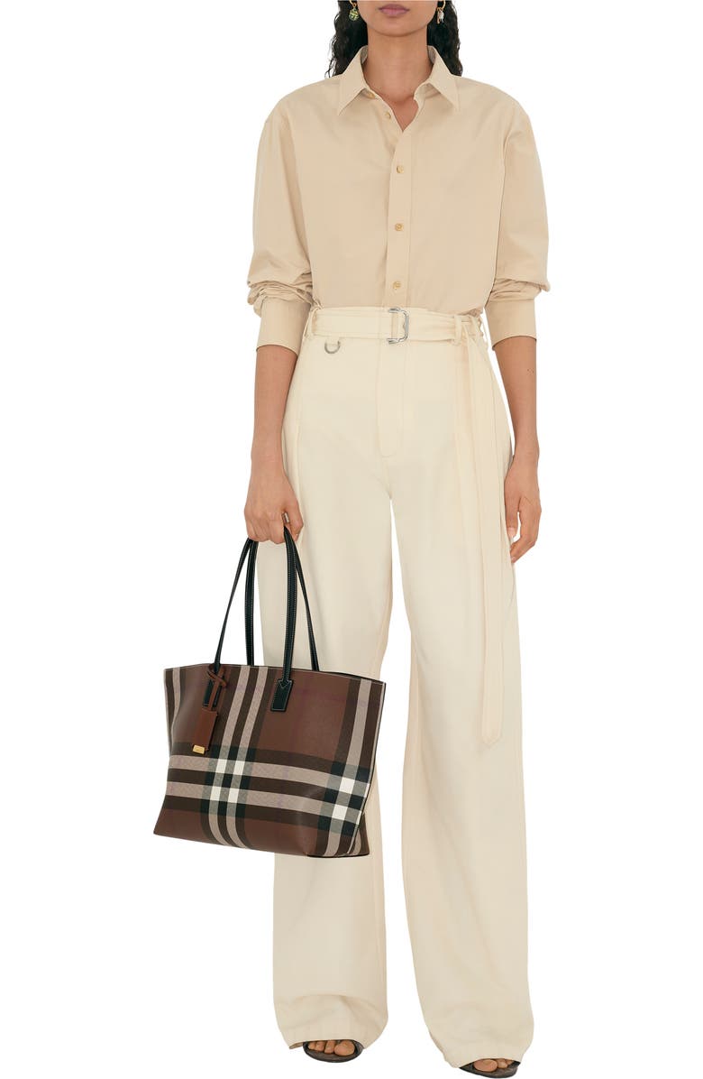 Burberry Medium Check Tote, Alternate, color, Dark Birch Brown