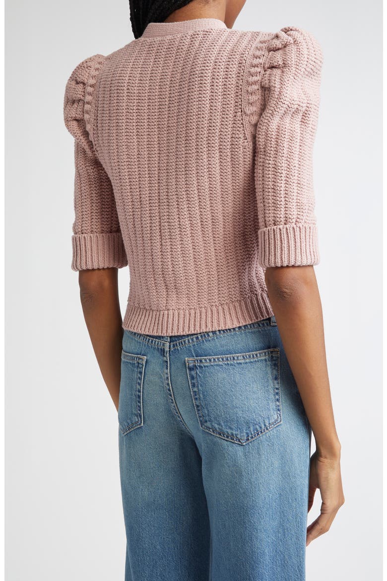 Delilah Puff Sleeve Crop Cardigan, Alternate, color, LIGHT MAUVE/ GOLD
