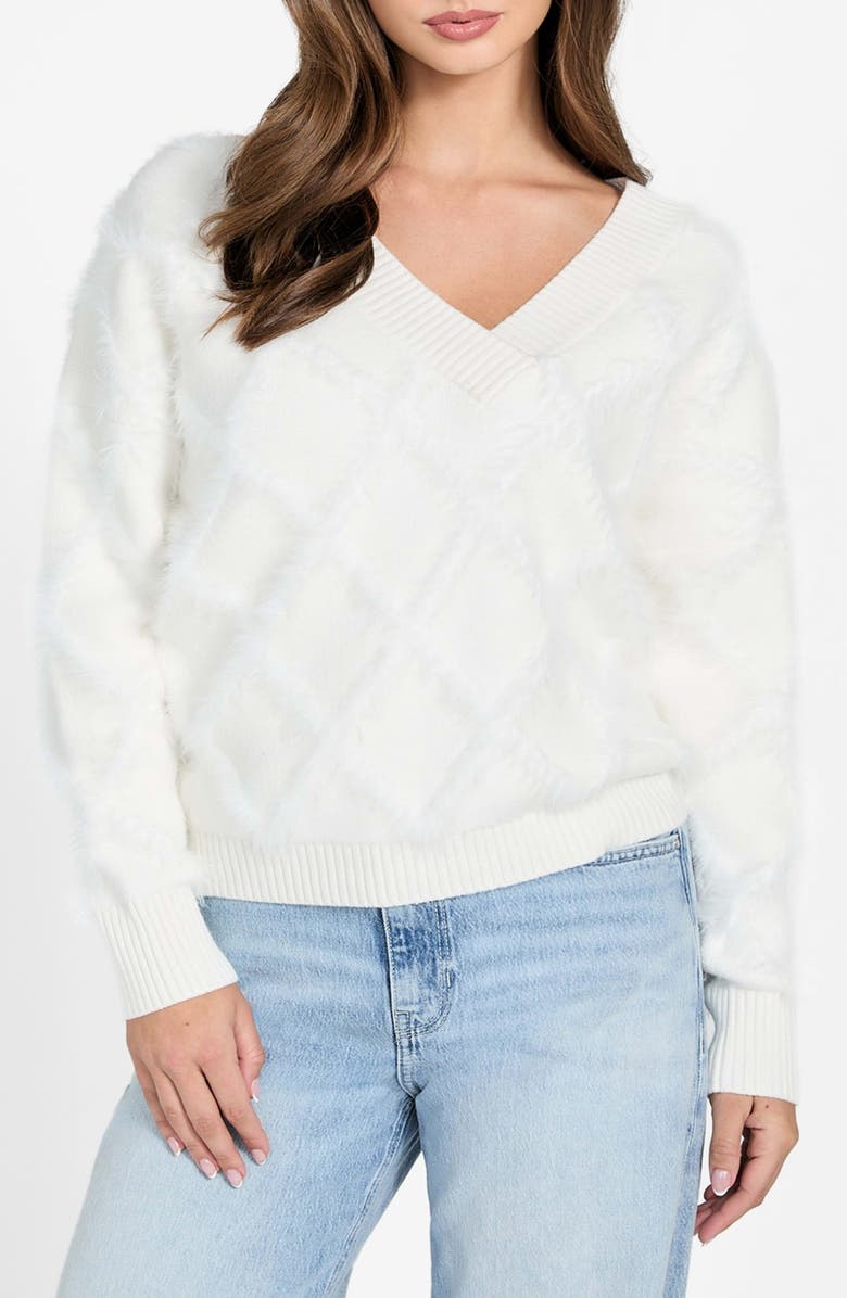 GUESS Diamond Stitch Sweater, Main, color, White