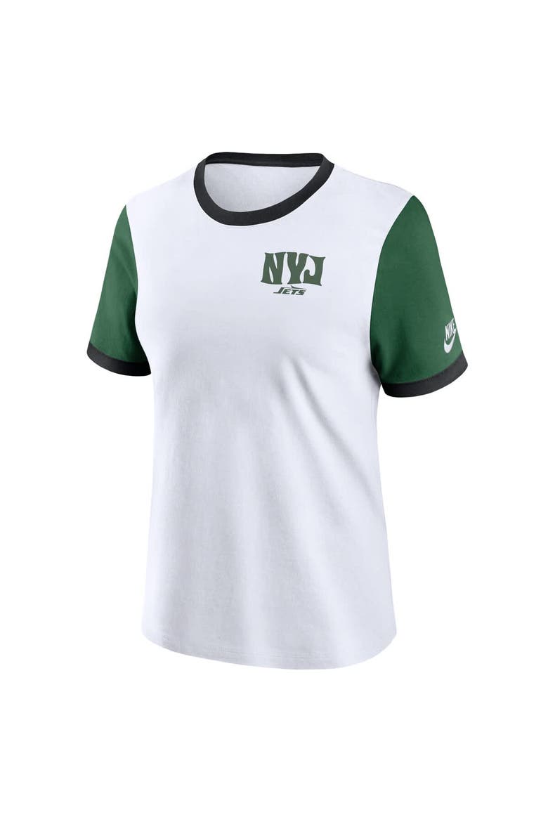 Women's Nike White/Green New York Jets Rewind Ringer T-Shirt, Alternate, color, White