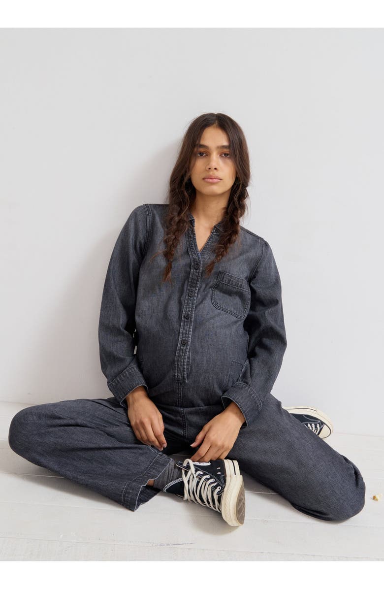 HATCH Collection The Everyday Nursing Denim Jumpsuit, Alternate, color, Washed-Black
