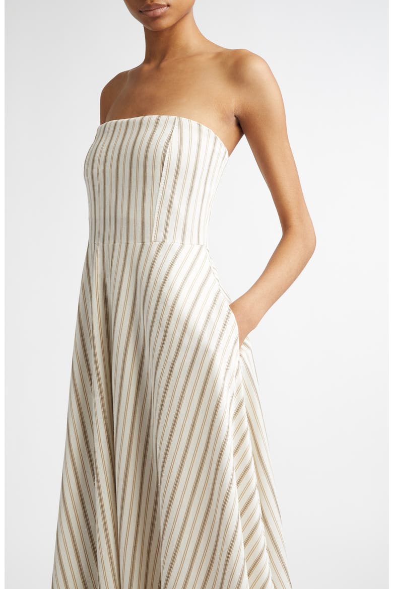 Fervida Stripe Bustier Cotton & Linen Midi Dress, Alternate, color, SAND