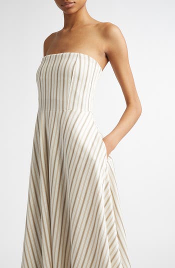 Max Mara Fervida Stripe Bustier Cotton & Linen Midi Dress