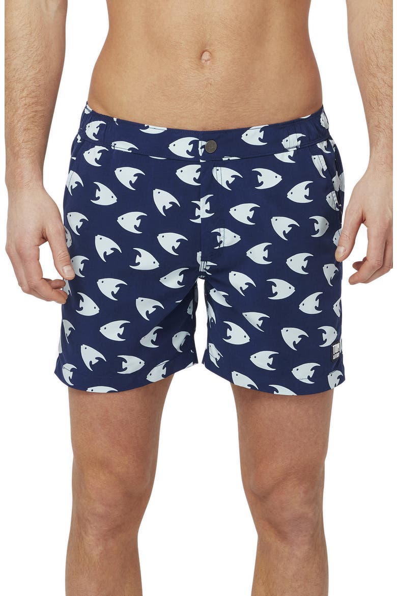Angelfish Snap Swim Trunks, Main, color, DEEP BLUE