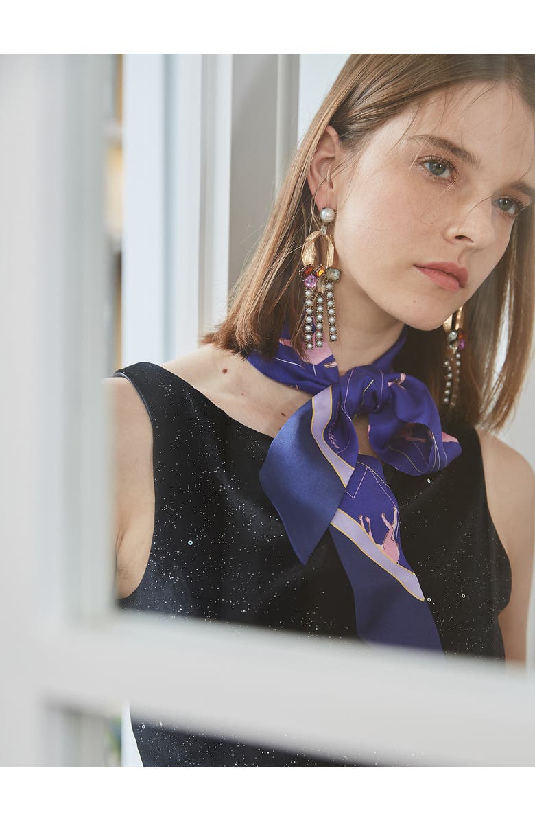 Lost Pattern "Antelope" Silk Skinny Scarf, Alternate, color, Indigo