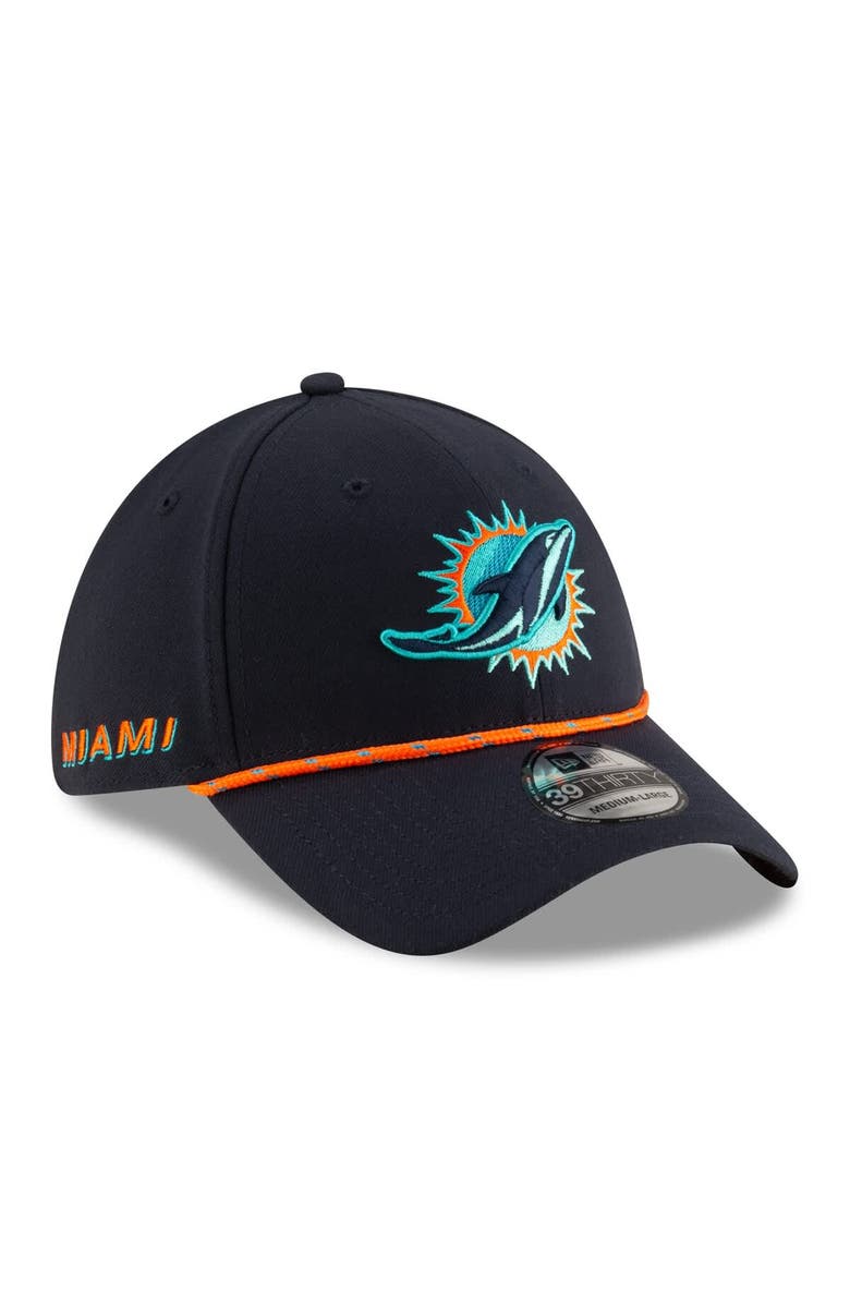 New Era Men's New Era  Pitch Blue Miami Dolphins 2025 Rivalries Collection Sideline 39THIRTY Flex Hat, Main, color, Navy