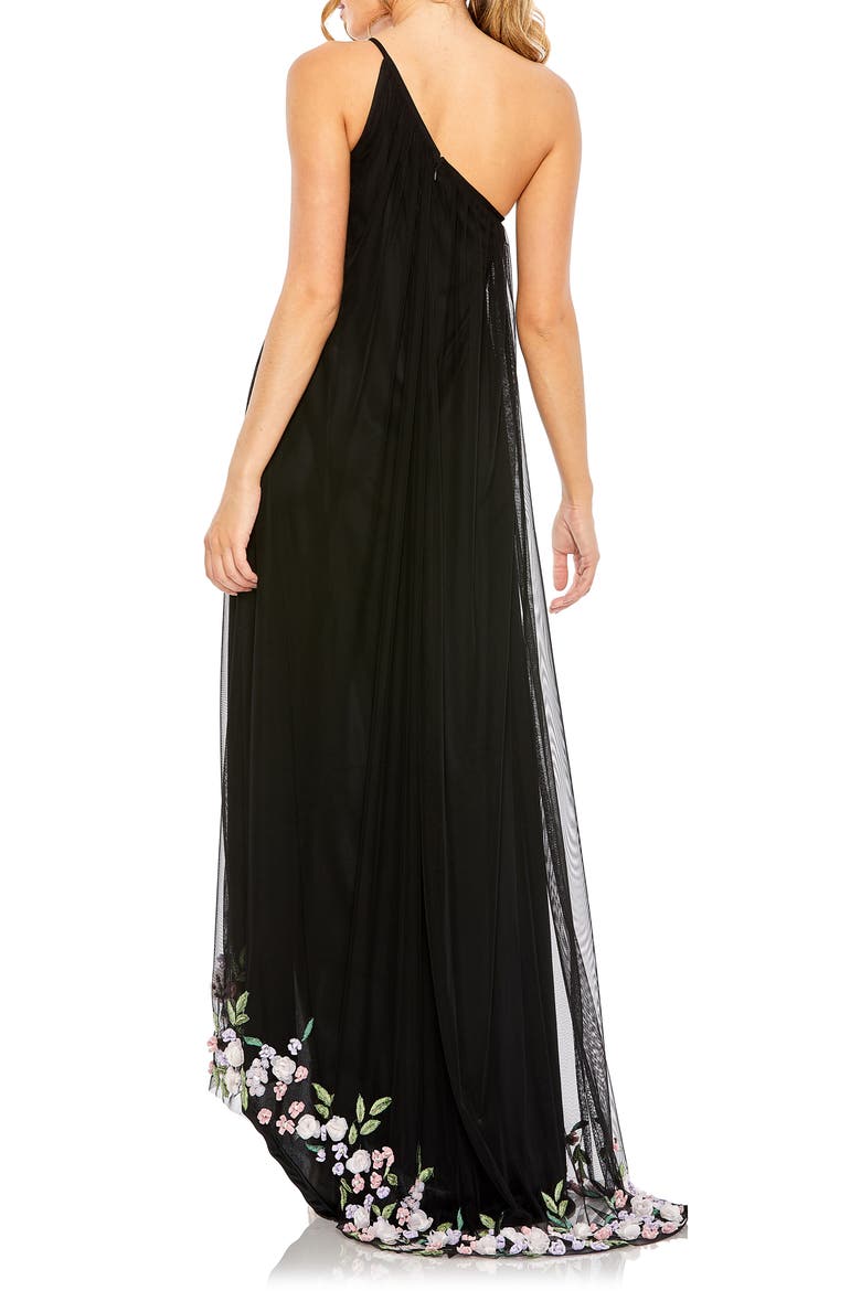 One Shoulder Trapeze Embellished High Low Gown, Alternate, color, BLACK