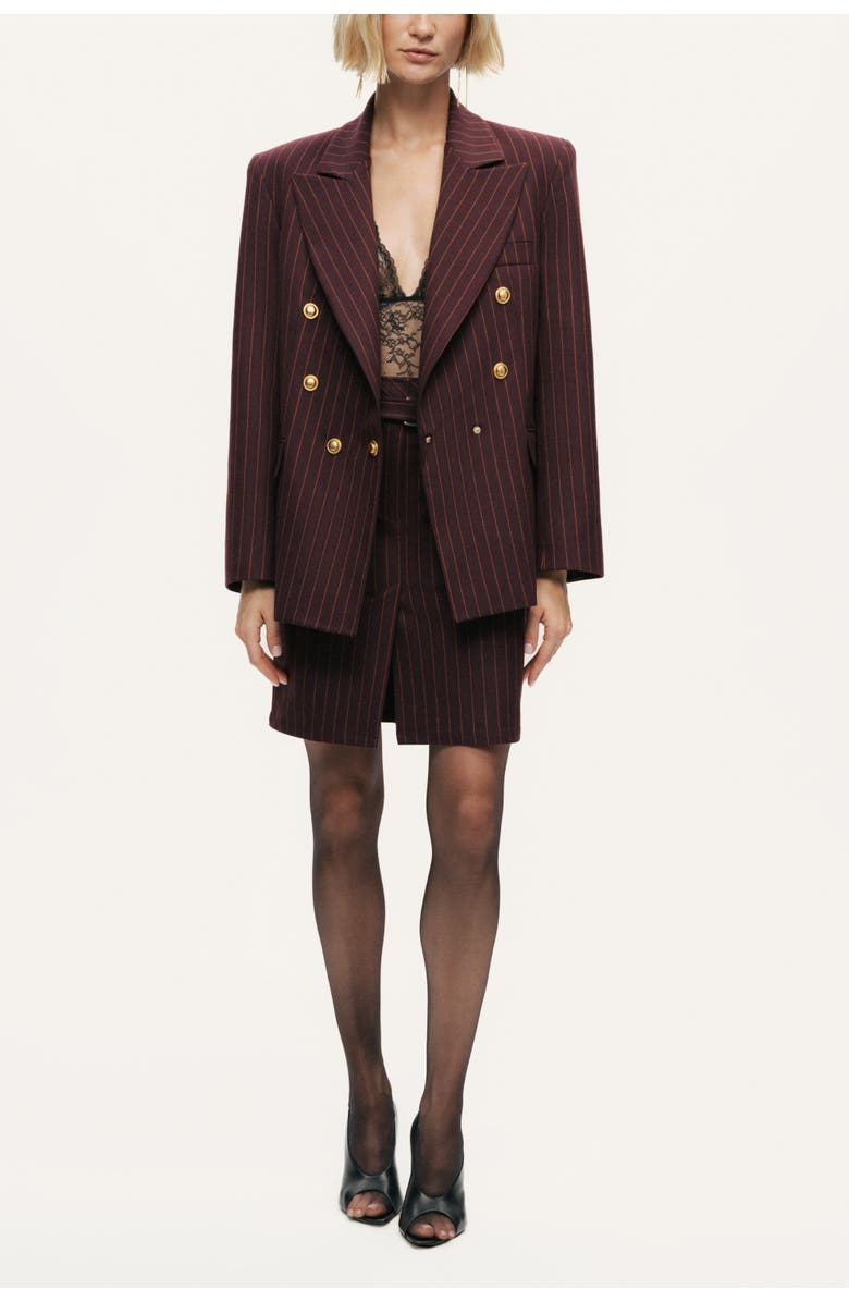 Nocturne Pinstripe Belted Pencil Skirt, Alternate, color, Burgundy