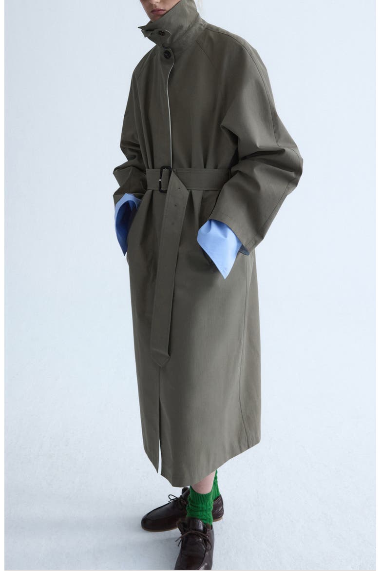 Shirt Collar Belted Trench Coat, Main, color, KHAKI GREEN