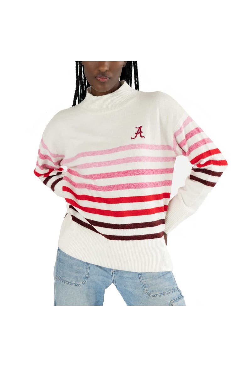 Women's Lusso  White Alabama Crimson Tide Simone Striple Mock Neck Oversized Pullover Sweater, Main, color, White