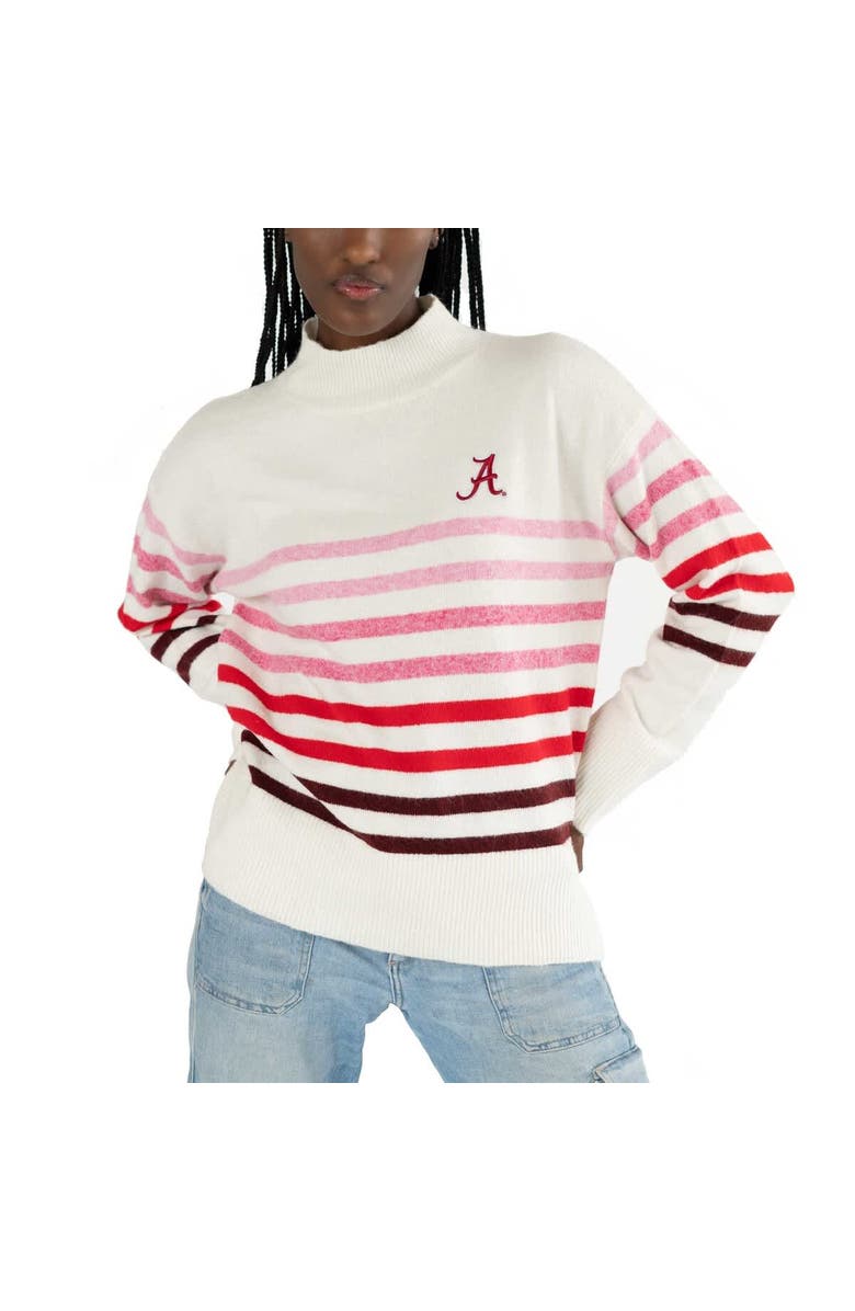 LUSSO Women's Lusso  White Alabama Crimson Tide Simone Striple Mock Neck Oversized Pullover Sweater, Main, color, White