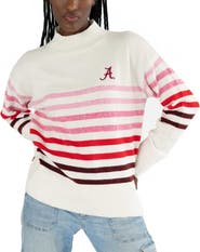 LUSSO Women's Lusso  White Alabama Crimson Tide Simone Striple Mock Neck Oversized Pullover Sweater