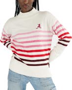 LUSSO Women's Lusso White Alabama Crimson Tide Simone Striple Mock Neck Oversized Pullover Sweater