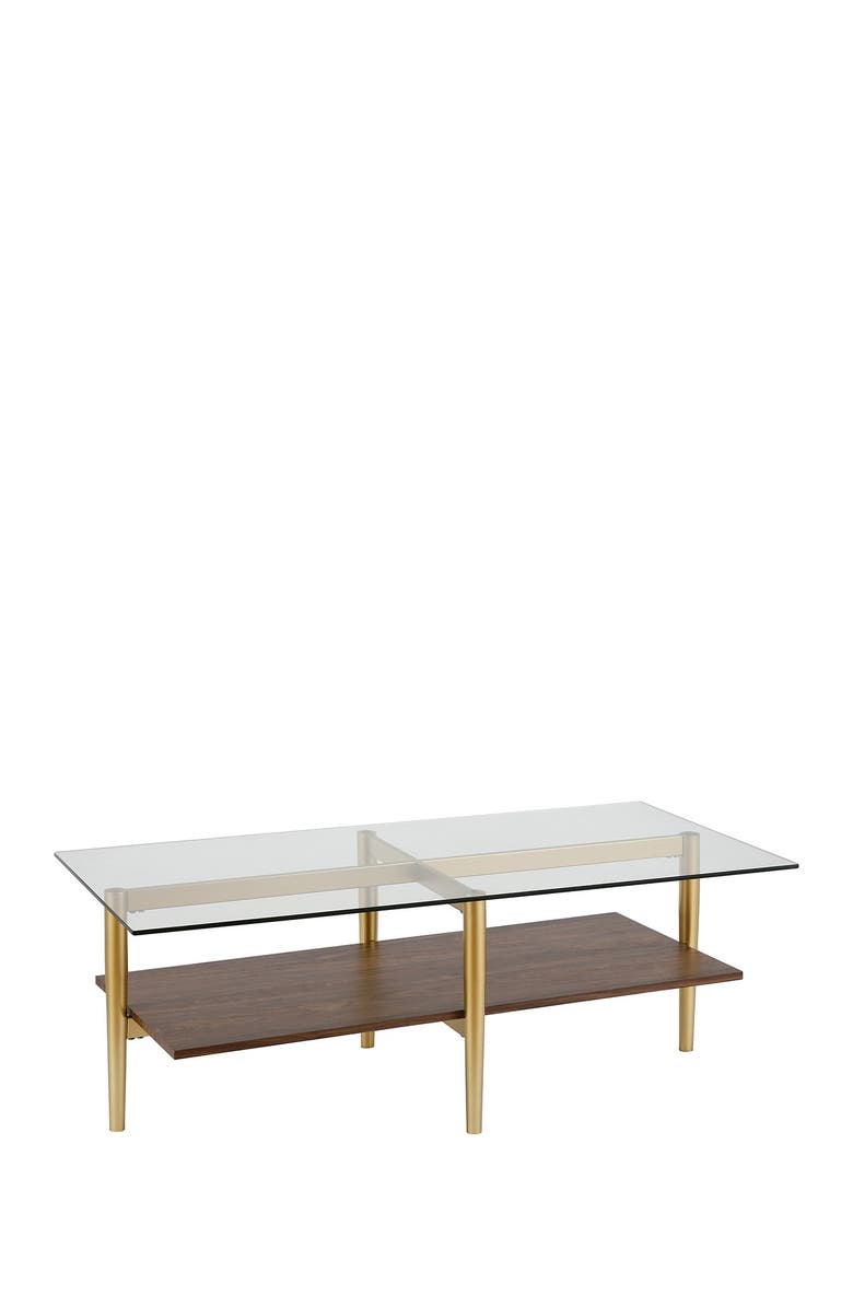 ADDISON AND LANE Otto 47" Brass Finish Coffee Table with Walnut Shelf, Alternate, color, 