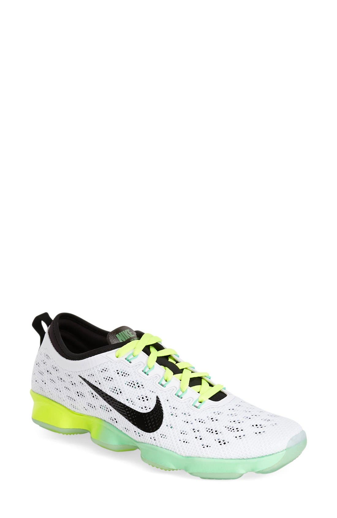 'Zoom Fit Agility' Training Shoe, Main, color, WHITE/ BLACK/ GREEN GLOW
