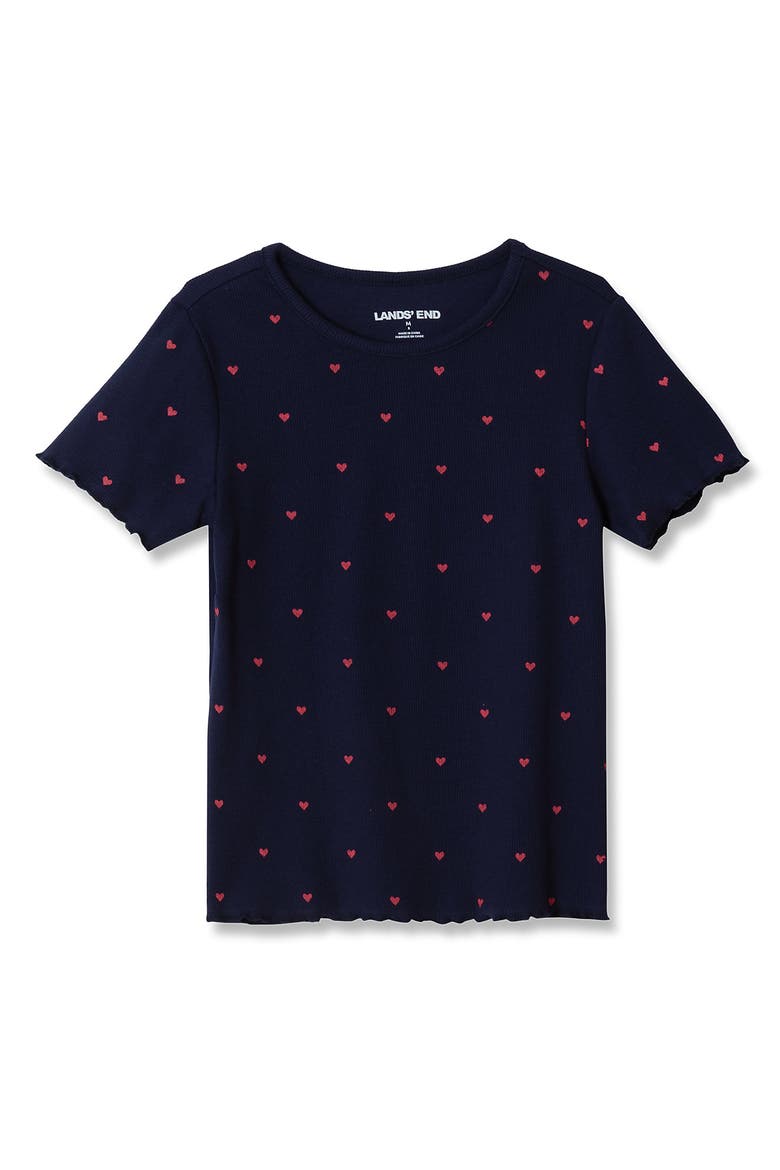 Girls Short Sleeve Ribbed Henley T-Shirt, Alternate, color, Deep Sea Navy Mini Hearts
