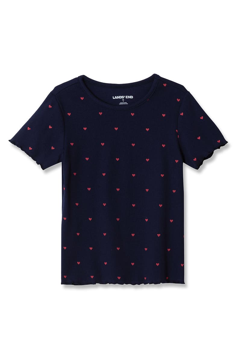 Lands
 End Girls Short Sleeve Ribbed Henley T-Shirt, Alternate, color, Deep Sea Navy Mini Hearts