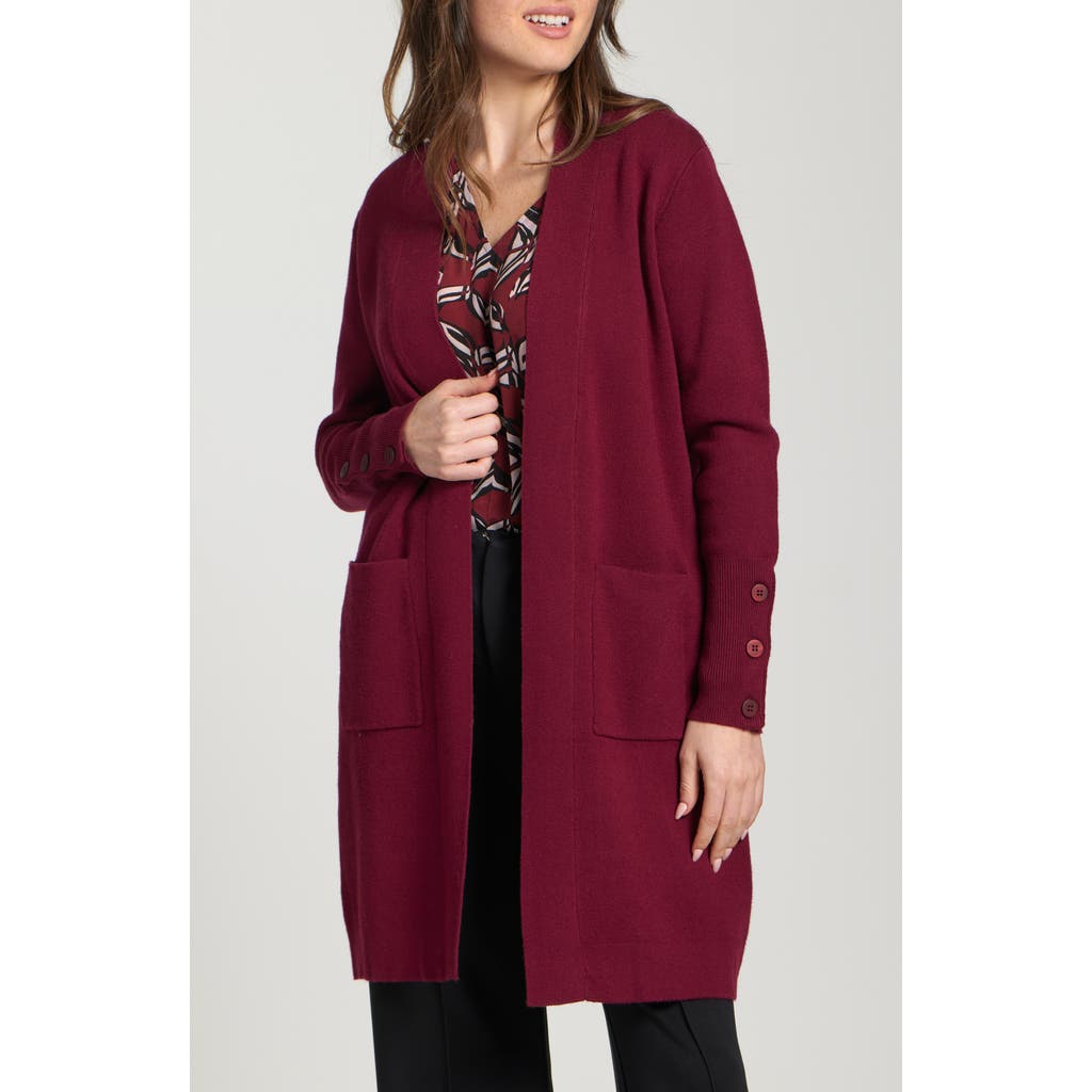 Apny Open Front Long Cardigan In Burgundy