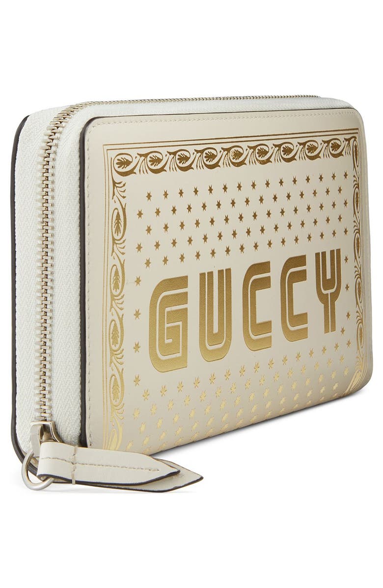 Gucci Guccy Logo Moon & Stars Leather Zip Wallet, Alternate, color, 