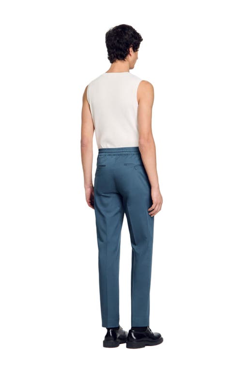 Sandro Alpha Cotton Blend Straight Leg Drawstring Pants In Thunderstorm Blue