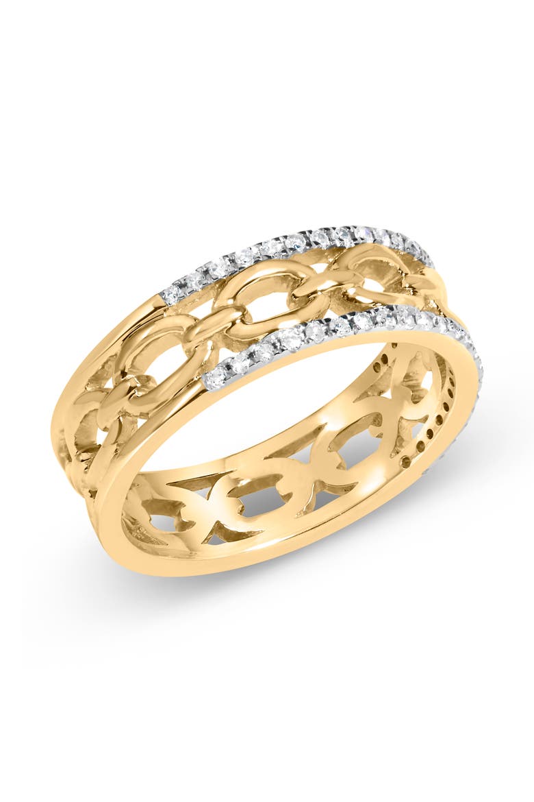 10K Yellow Gold 1/5 Cttw Diamond Two Row Cuban Link Ring, Main, color, Yellow Gold