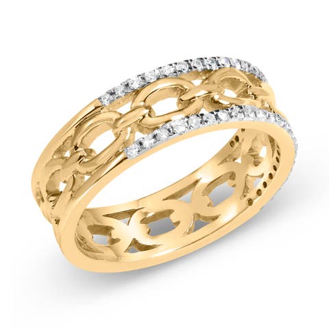 10K Yellow Gold 1/5 Cttw Diamond Two Row Cuban Link Ring