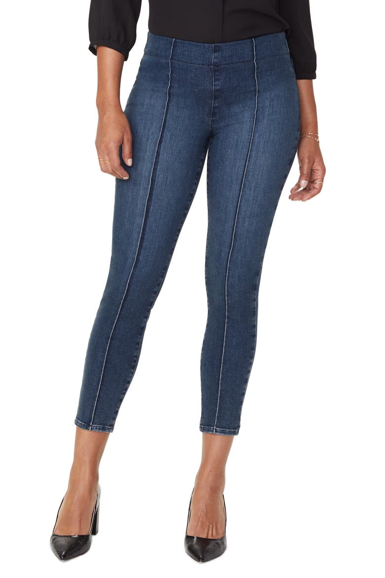 Pintucked Pull-On Stretch Ankle Skinny Jeans, Main, color, HAHN