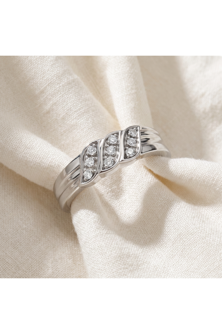 Men's Diamond Ring 14k Gold Wedding Ring 9-Stone Lab Grown, Alternate, color, 14k White Gold