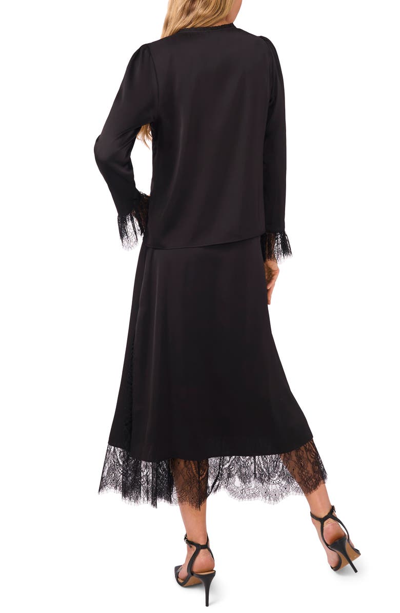 CeCe Eyelash Lace Trim Midi Skirt, Alternate, color, Rich Black