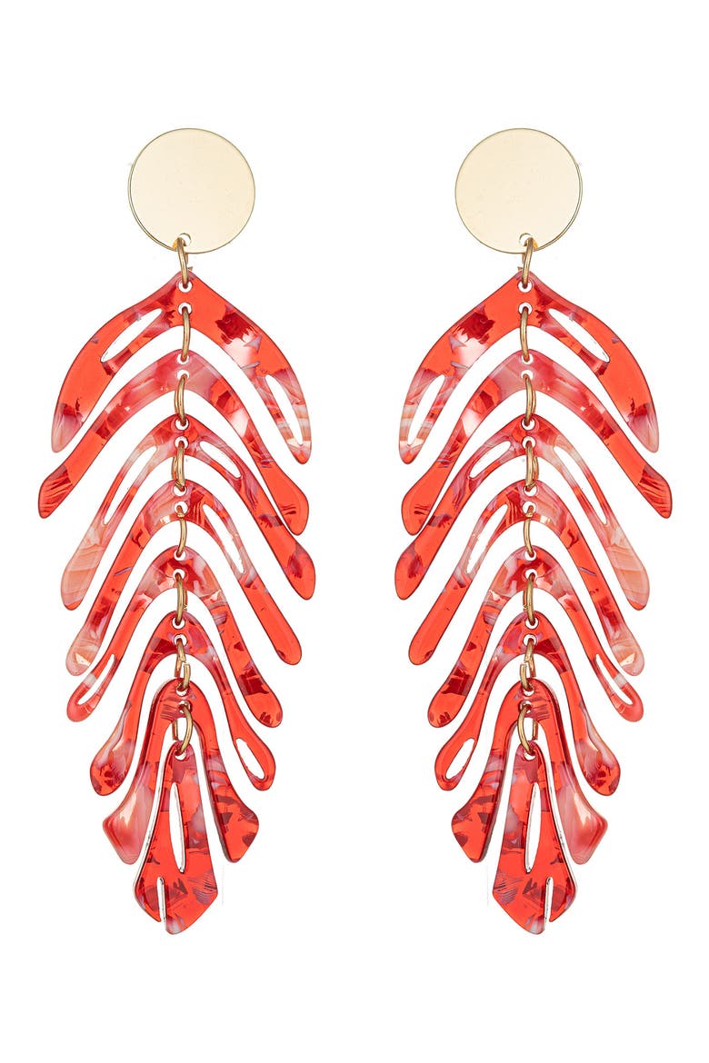 Lindsay Red Leaf Drop Earrings, Main, color, RED