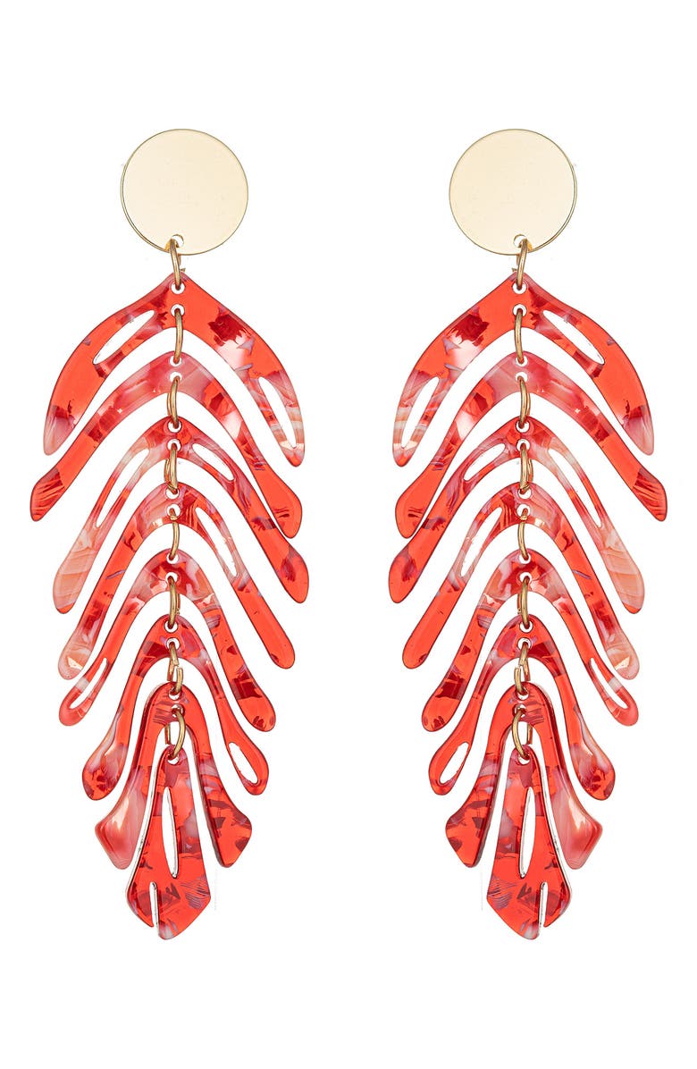 EYE CANDY LOS ANGELES Lindsay Red Leaf Drop Earrings, Main, color, Red