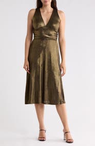 Renee C Lurex V-Neck Sleeveless Midi Dress