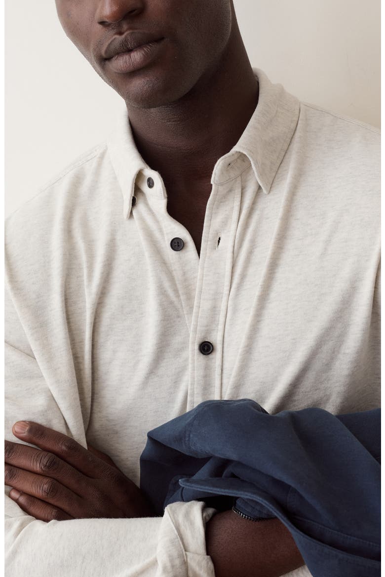 Luxe Jersey Organic Cotton Button-Up Shirt, Alternate, color, OATMEAL HEATHER