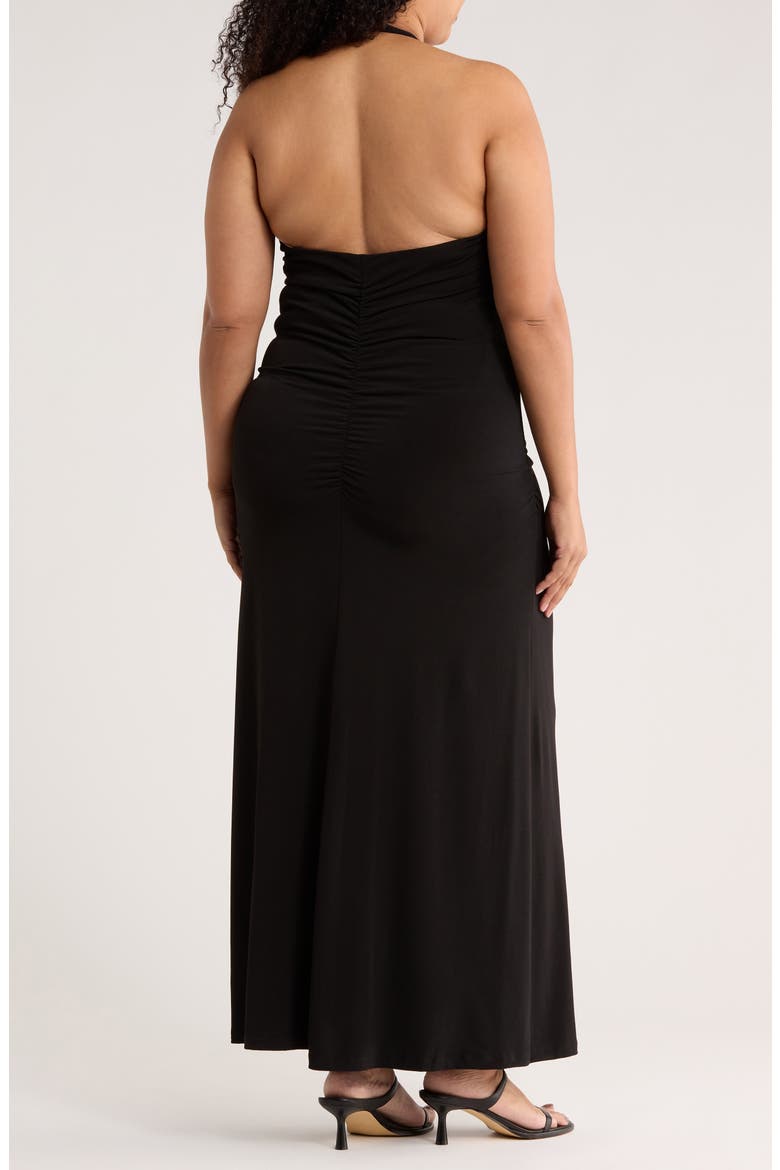 Ruched Back Halter Dress, Alternate, color, BLACK