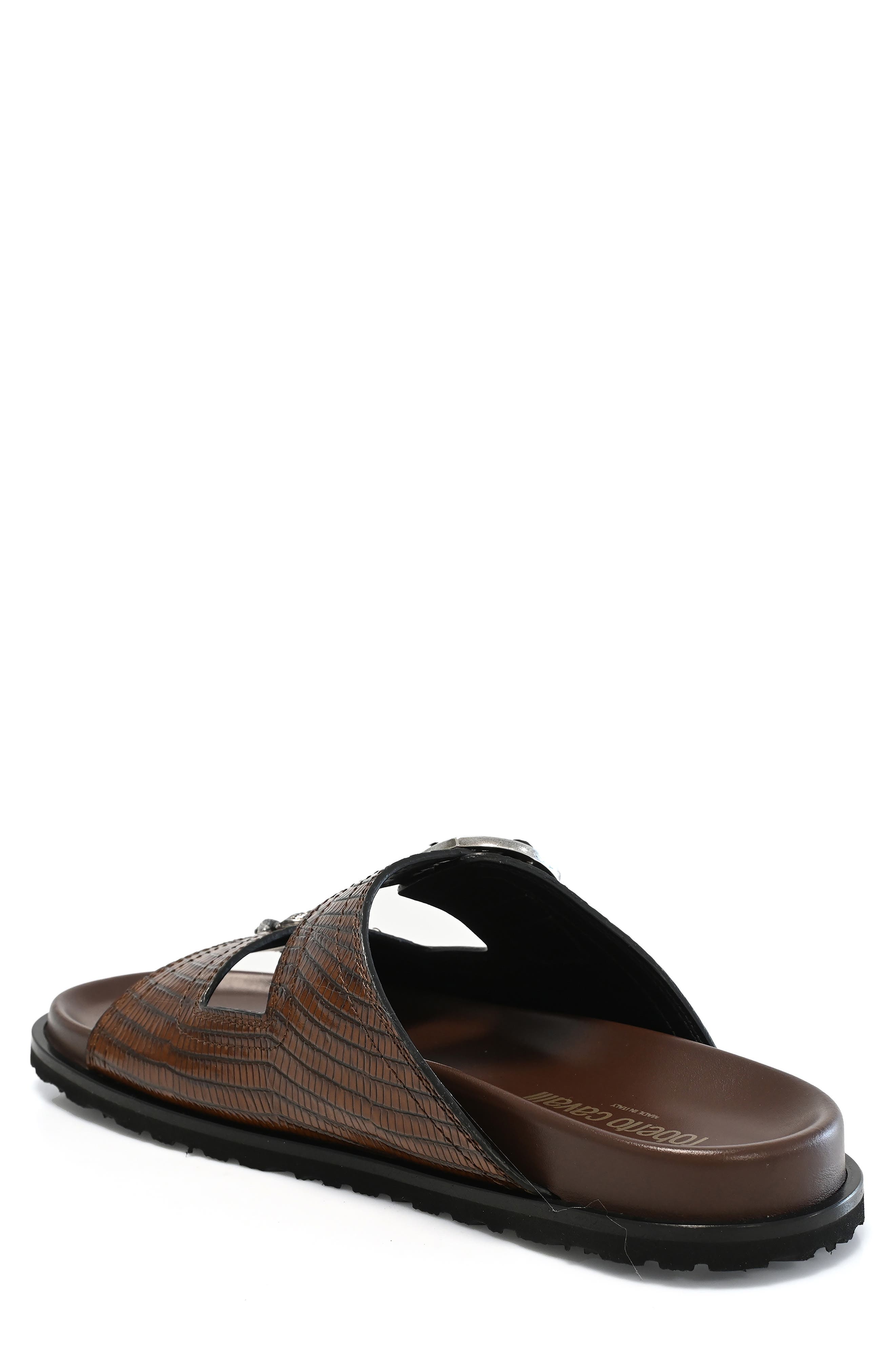Roberto Cavalli Double Strap Slide Sandal, Alternate, color, Cacao