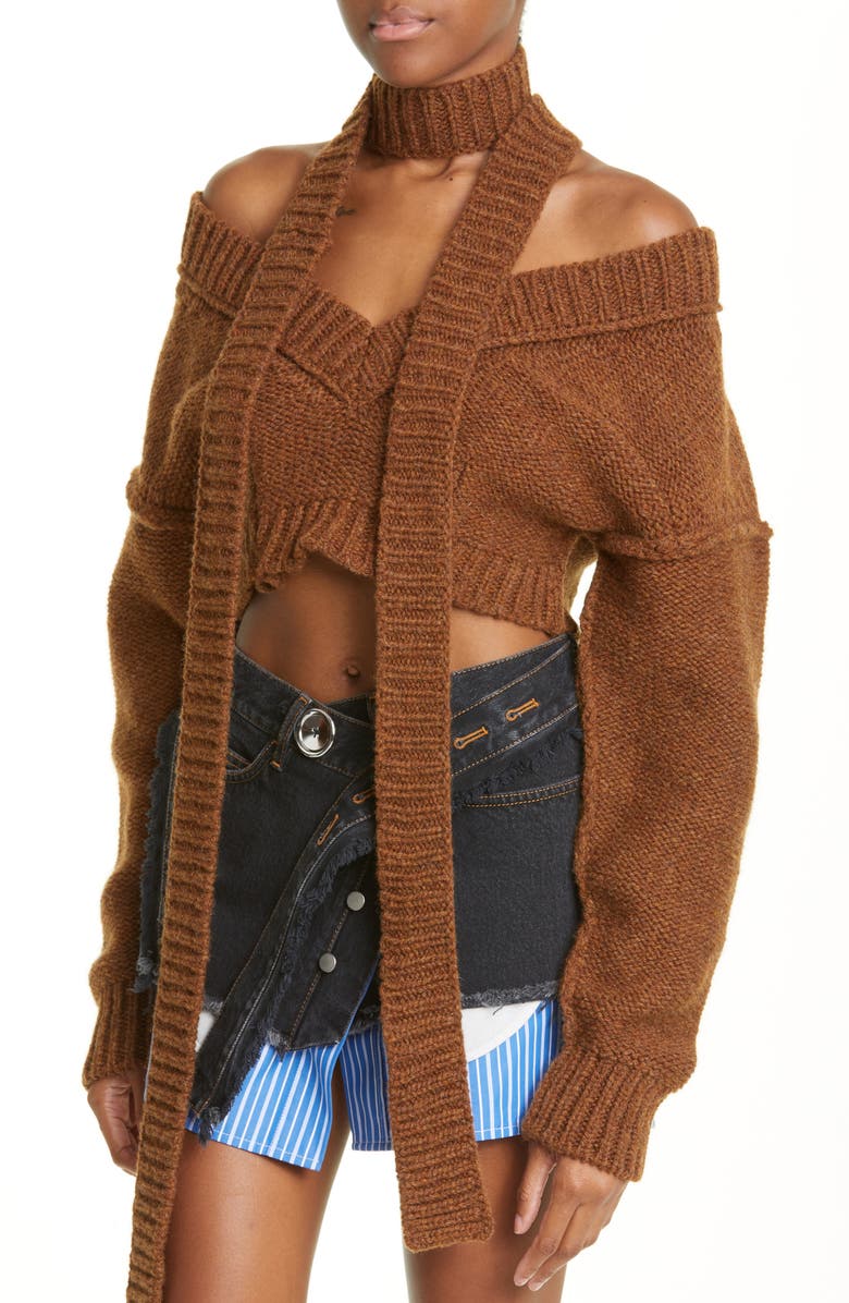 Meryll Rogge Off the Shoulder Crop Shetland Wool Sweater & Scarf, Alternate, color,