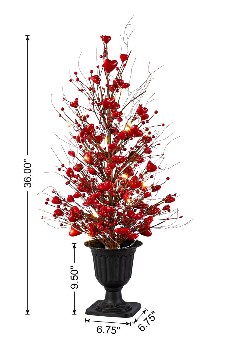 Glitzhome 36"H Valentine
s Lighted Red Berry Heart Urn Porch Tree with Timer, Alternate, color, 