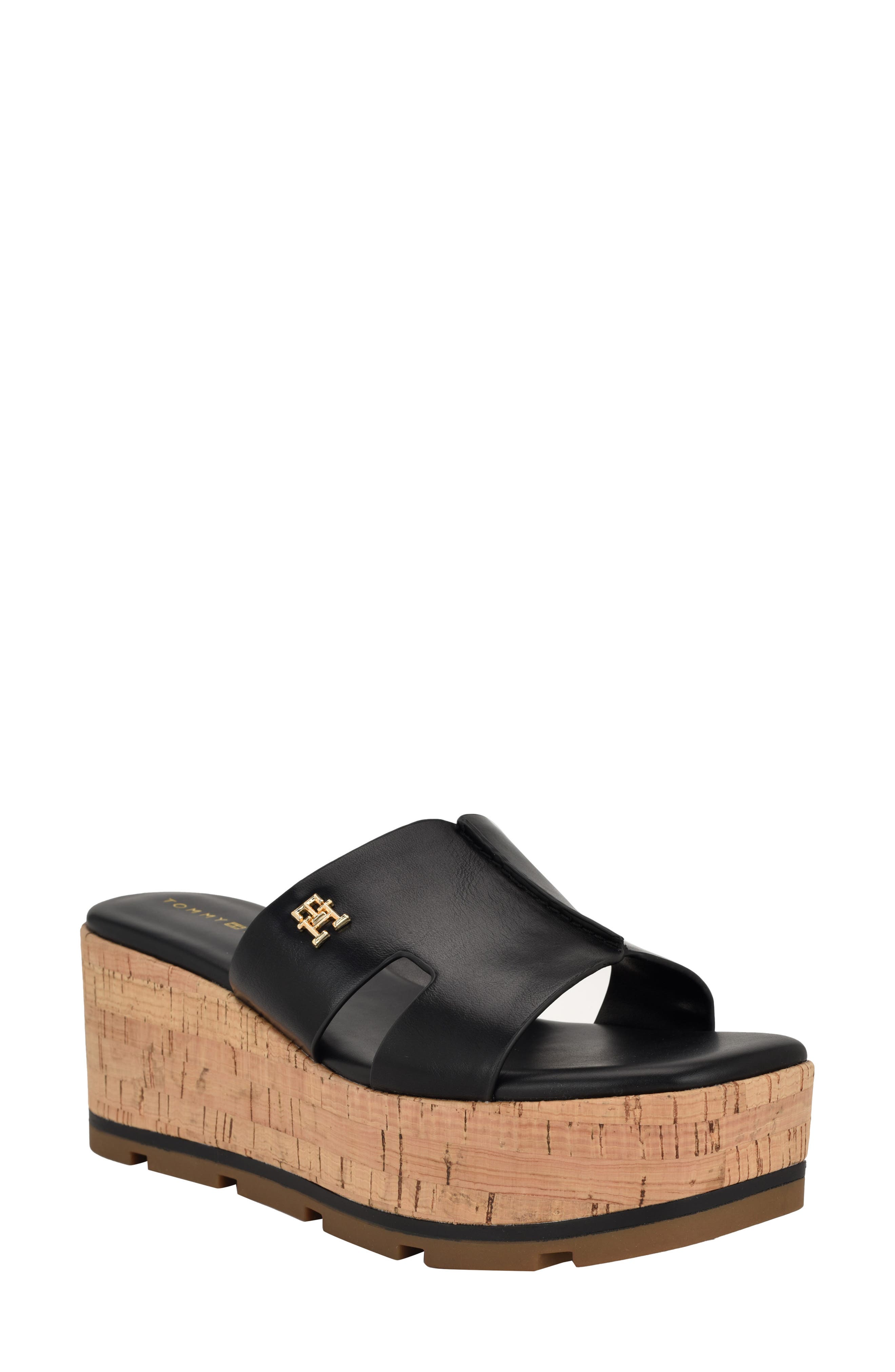 Tommy Hilfiger Heliena Platform Wedge Slide Sandal, Main, color, Black01