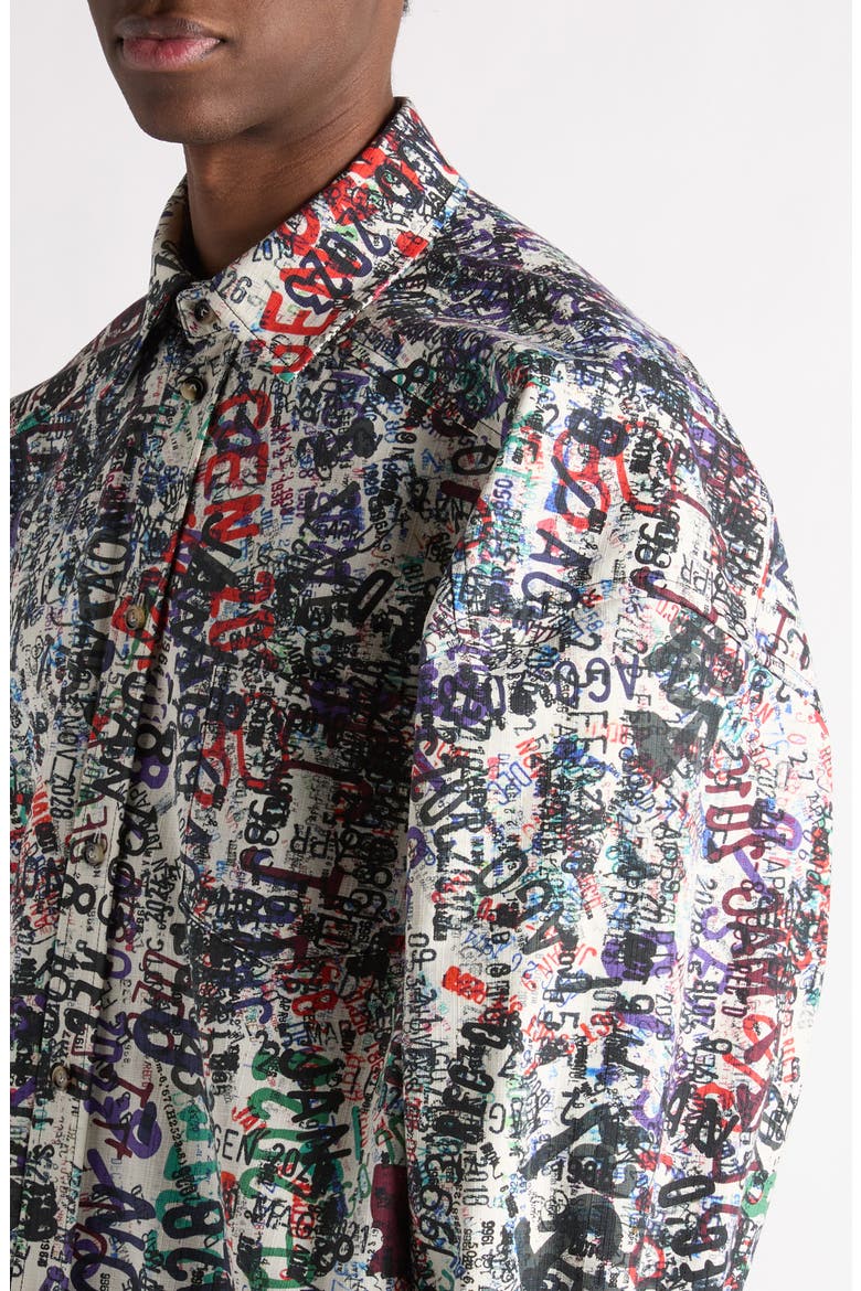 Memory Print Relaxed Fit Cotton & Wool Button-Up Shirt, Alternate, color, 9173 CHALK/MULTICOLOUR