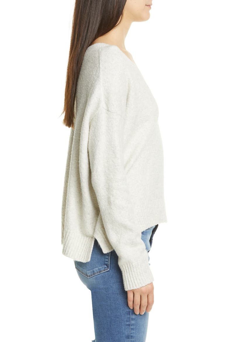 Textured V-Neck Sweater, Alternate, color, HEATHER WHITE