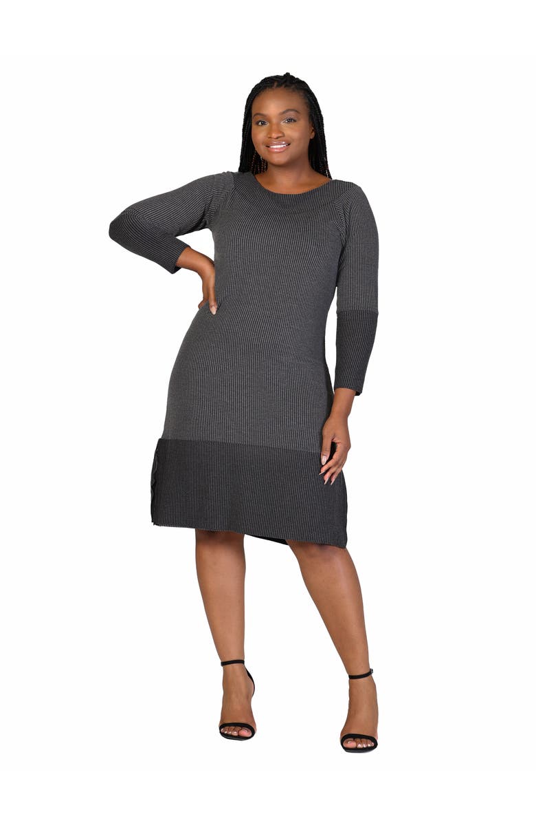 24seven Comfort Apparel Ribbed Knit Long Sleeve Split Hem Sweater Dress, Main, color, 