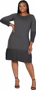 24seven Comfort Apparel Ribbed Knit Long Sleeve Split Hem Sweater Dress