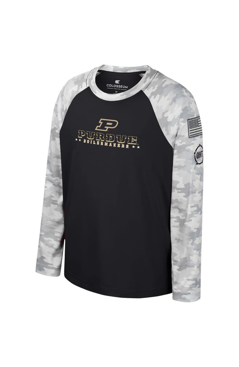 COLOSSEUM Youth Colosseum Black/Camo Purdue Boilermakers OHT Military Appreciation Dark Star Raglan Long Sleeve T-Shirt, Alternate, color, 