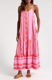 Elan Embroidered Tiered Cotton Blend Cover-Up Maxi Dress