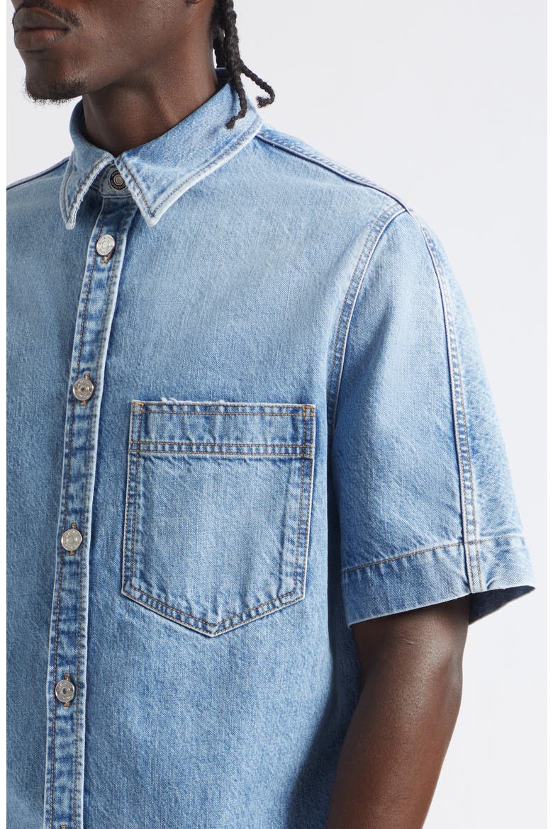 Couture Seam Short Sleeve Denim Button-Up Shirt, Alternate, color, LIGHT BLUE